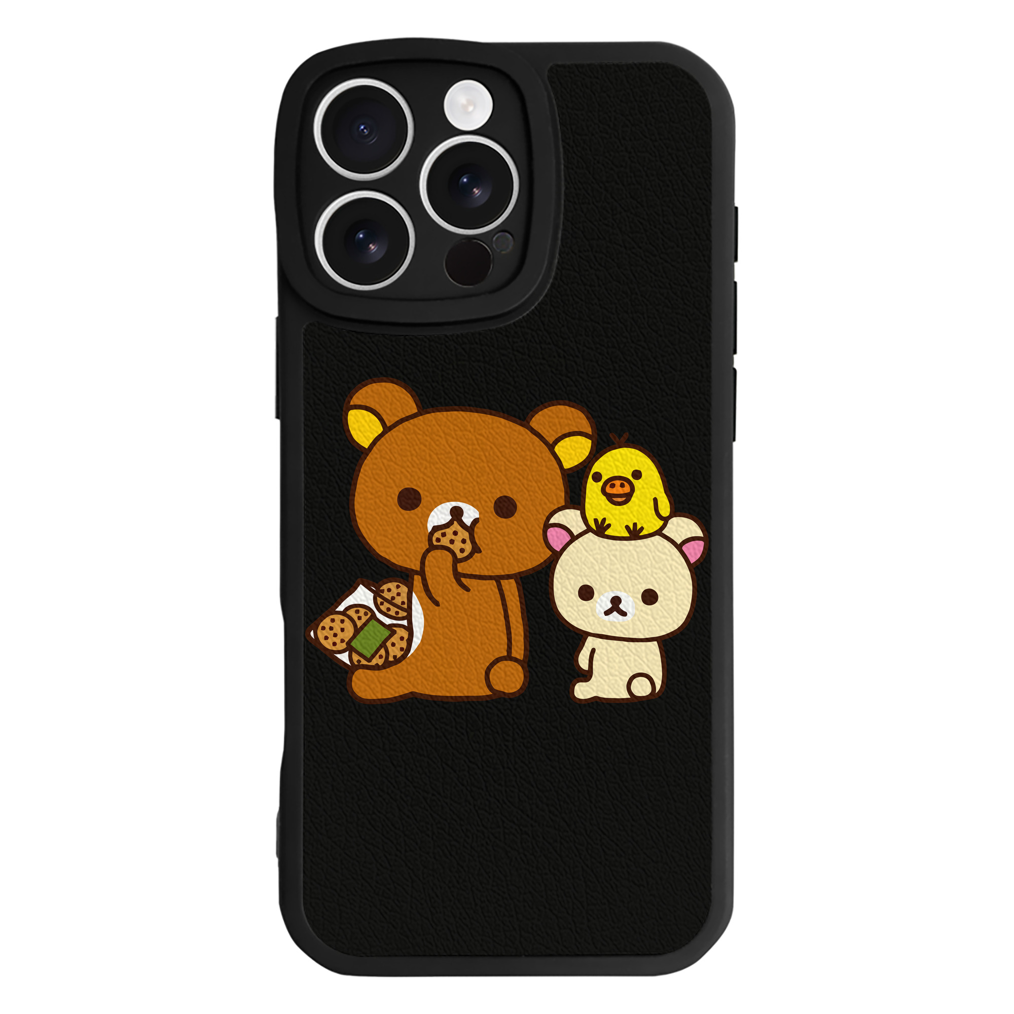 （画像用） リラックマ リラックマ キイロイトリ Rilakkuma Korilakkuma Kiiroitori 【iPhone 16シリーズ対応】シリコンスマホケース（レザー調） 材質：シリコン